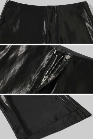 ROVENTE Glossed Satin Wide-Leg Pants with Tailored Silhouette