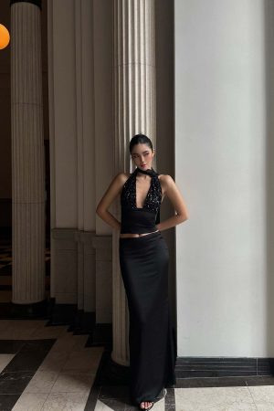 ROVENTE Halter Sequin Corset Top