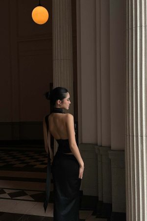 ROVENTE Halter Sequin Corset Top