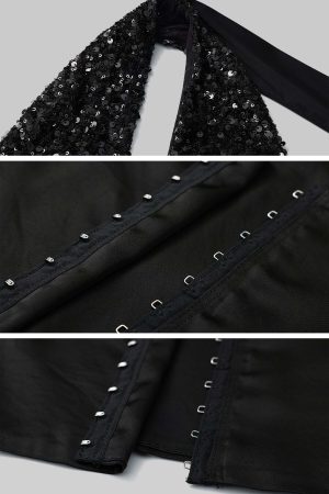 ROVENTE Halter Sequin Corset Top