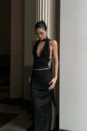 ROVENTE Halter Sequin Corset Top