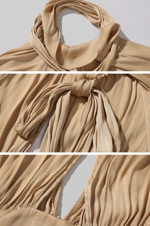 ROVENTE High Neck Tie Backless Blouse