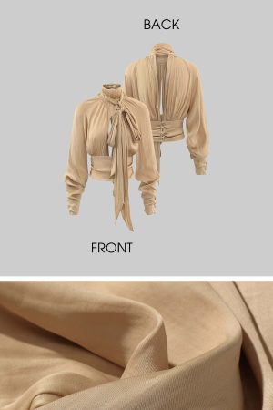 ROVENTE High Neck Tie Backless Blouse