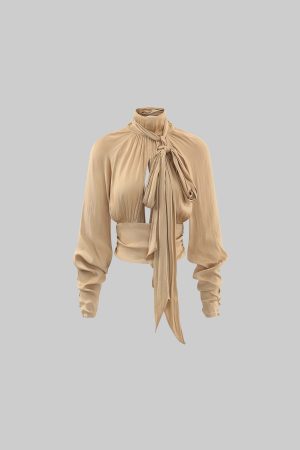 ROVENTE High Neck Tie Backless Blouse