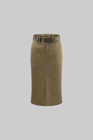 ROVENTE High-Slit Maxi Skirt with Draped Silhouette