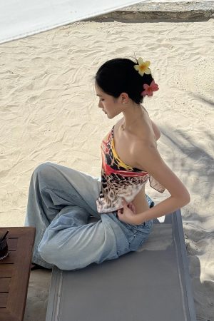 ROVENTE Jungle Bloom Backless Scarf Top