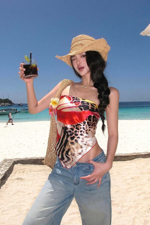 ROVENTE Jungle Bloom Backless Scarf Top