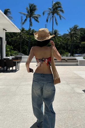 ROVENTE Jungle Bloom Backless Scarf Top