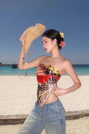 ROVENTE Jungle Bloom Backless Scarf Top