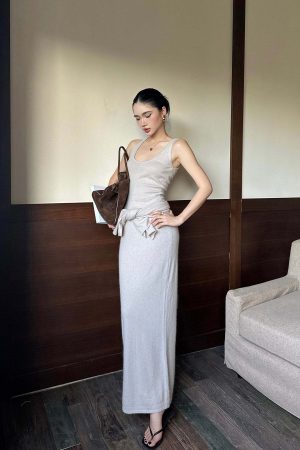 ROVENTE Knit Maxi Dress Two Piece Set with Drape Shawl