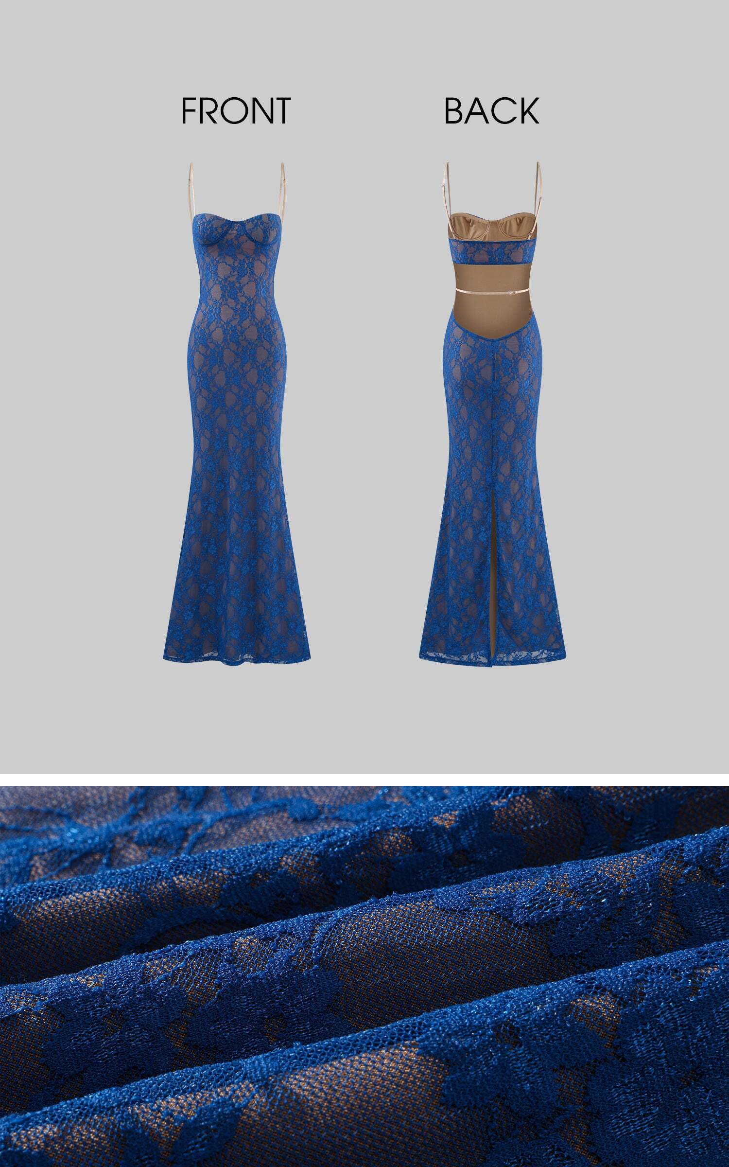 ROVENTE Lace Cutout Maxi Dress with Sheer Mesh and Slim Fit ROVENTE Lace Cutout Maxi Dress with Sheer Mesh and Slim Fit