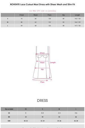 ROVENTE Lace Cutout Maxi Dress with Sheer Mesh and Slim Fit