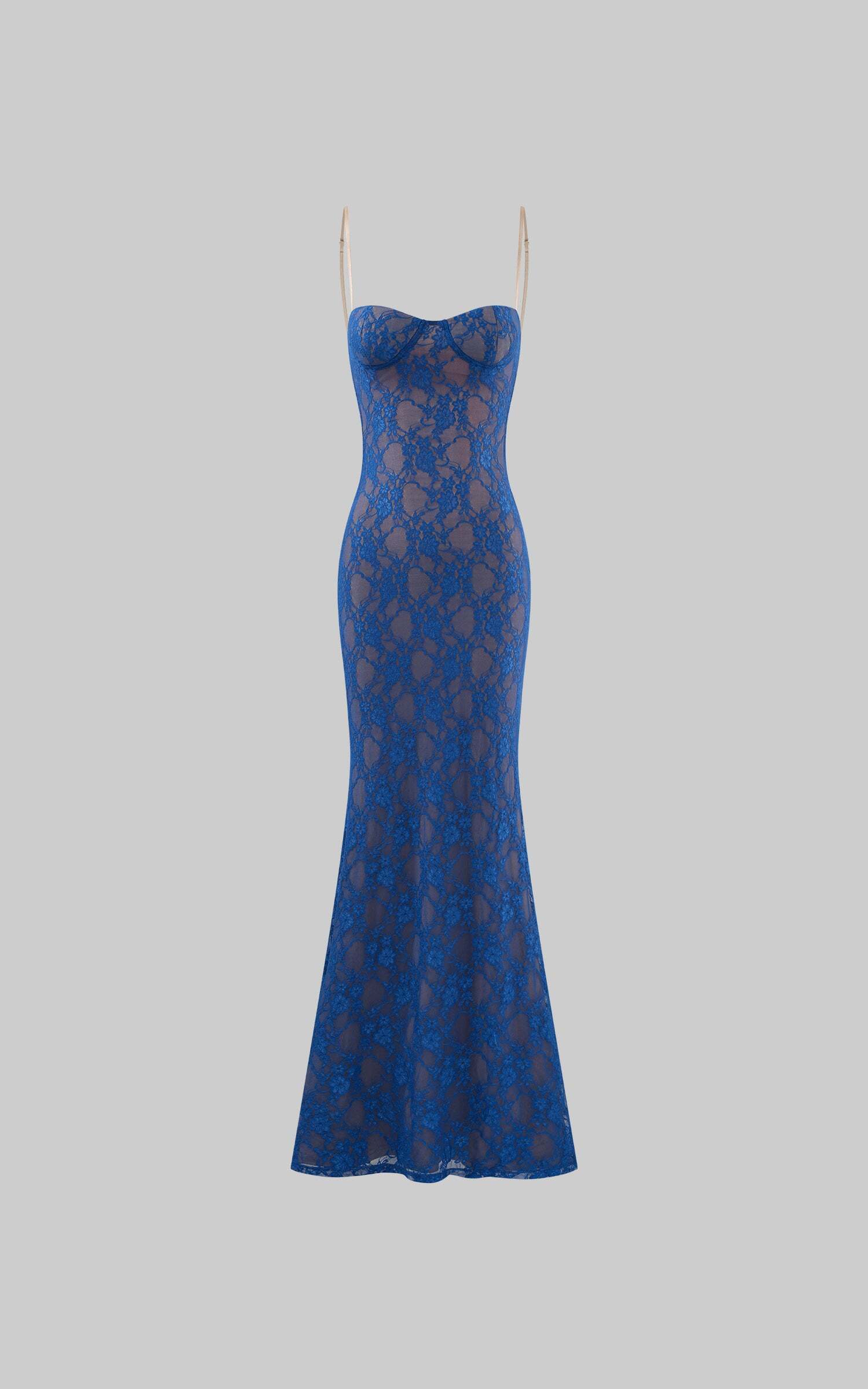 ROVENTE Lace Cutout Maxi Dress with Sheer Mesh and Slim Fit ROVENTE Lace Cutout Maxi Dress with Sheer Mesh and Slim Fit