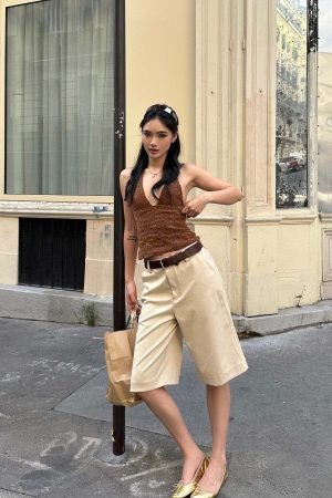 ROVENTE Lace Halter Top in Brown Velvet