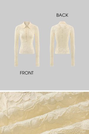 ROVENTE Lace Sheer Shirt with Collar and Long Sleeves