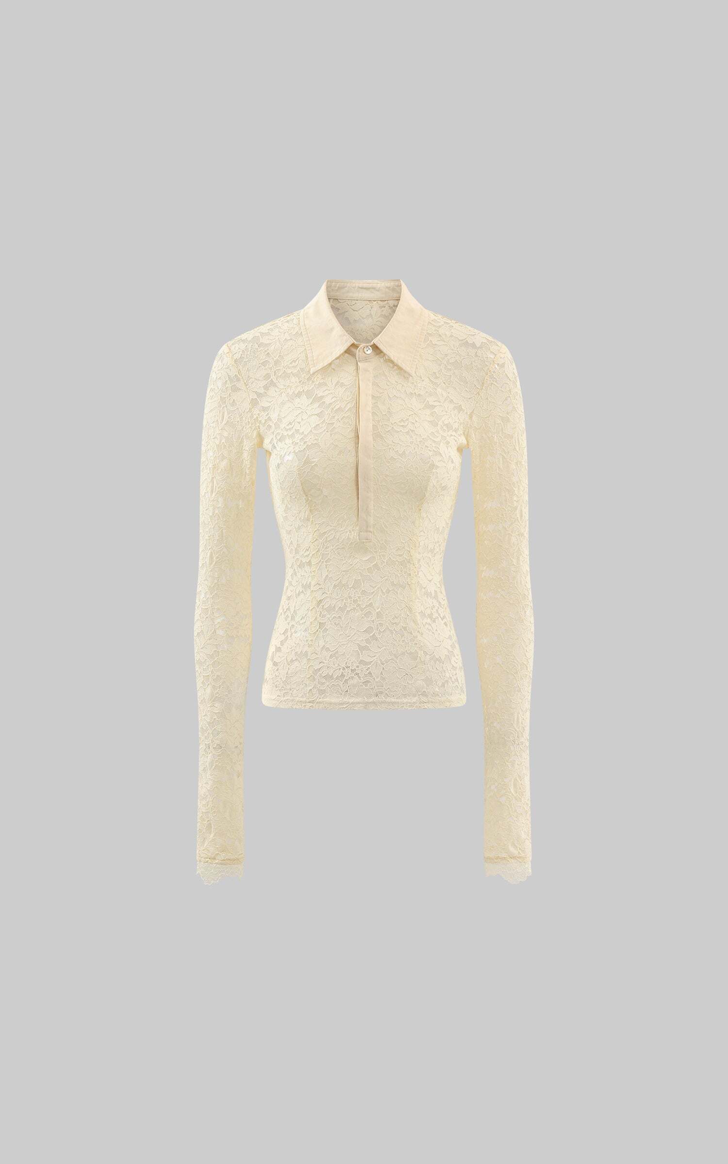 ROVENTE Lace Sheer Shirt with Collar and Long Sleeves ROVENTE Lace Sheer Shirt with Collar and Long Sleeves