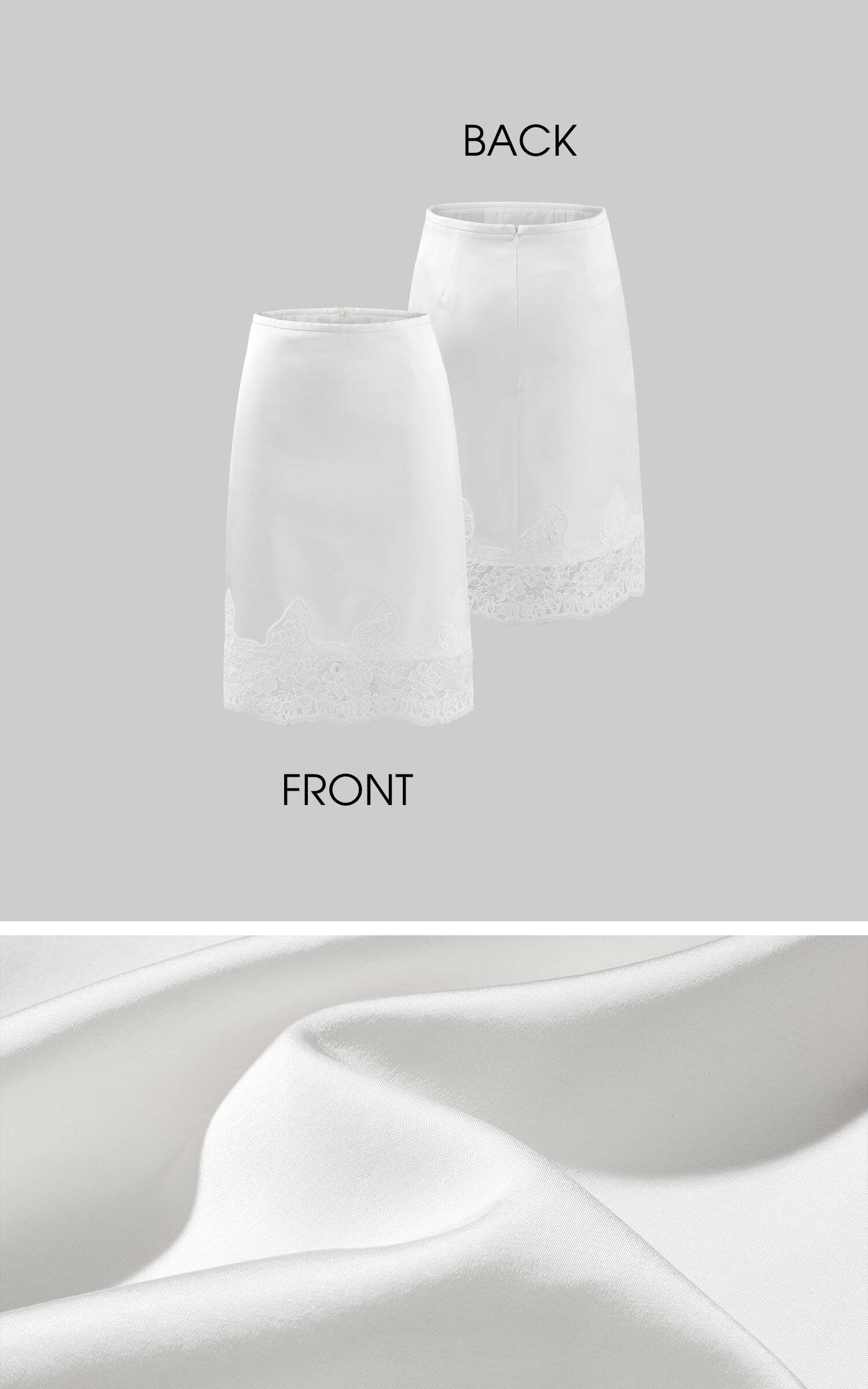 ROVENTE Lace Trim Satin Skirt Slim Midi ROVENTE Lace Trim Satin Skirt Slim Midi