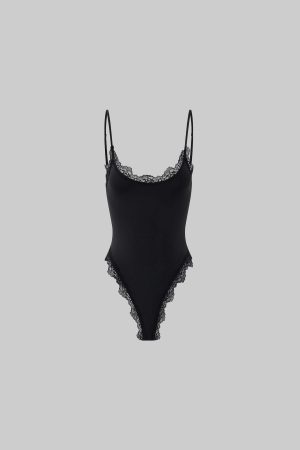 ROVENTE Lace-Trimmed Cut-Out Bodysuit