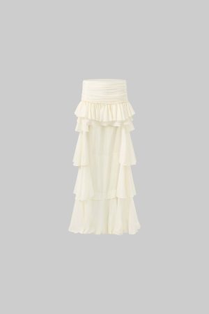ROVENTE Layered Ruffle High-Low Skirt in Vanilla Cream