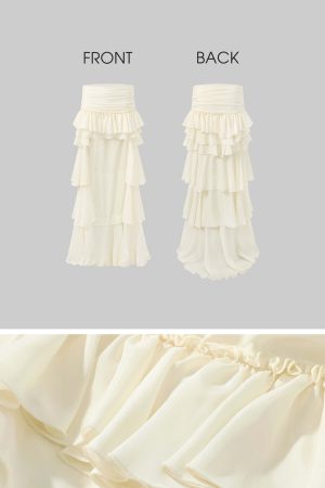 ROVENTE Layered Ruffle High-Low Skirt in Vanilla Cream