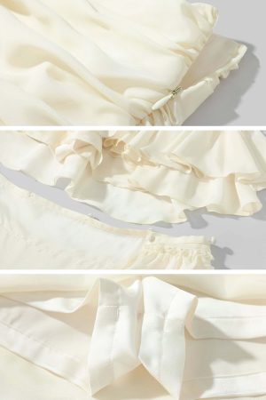 ROVENTE Layered Ruffle High-Low Skirt in Vanilla Cream