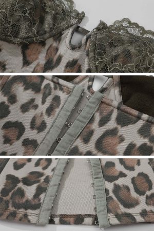 ROVENTE Leopard Lace Corset Cami