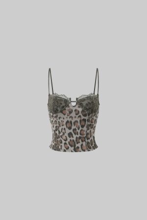 ROVENTE Leopard Lace Corset Cami