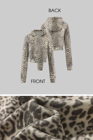 ROVENTE Leopard Print Cropped Zip Hoodie