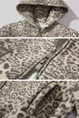 ROVENTE Leopard Print Cropped Zip Hoodie