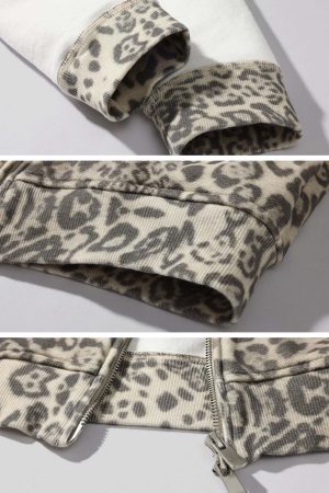 ROVENTE Leopard Print Cropped Zip Hoodie