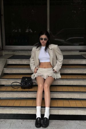 ROVENTE Linen-Blend Blazer & Pleated Mini Skirt Set