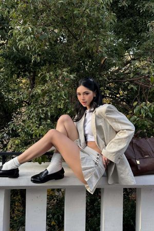 ROVENTE Linen-Blend Blazer & Pleated Mini Skirt Set