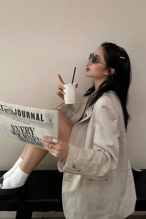 ROVENTE Linen-Blend Blazer & Pleated Mini Skirt Set