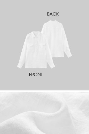 ROVENTE Linen Utility Shirt with Epaulettes and Patch Pockets