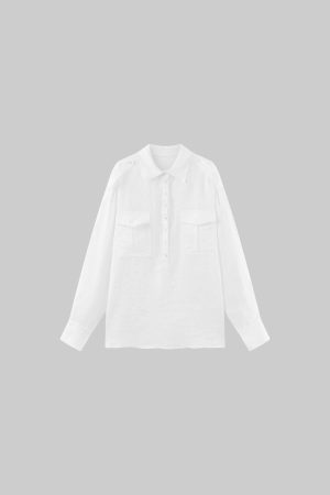 ROVENTE Linen Utility Shirt with Epaulettes and Patch Pockets