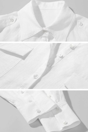 ROVENTE Linen Utility Shirt with Epaulettes and Patch Pockets