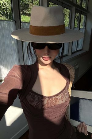 ROVENTE Mesh Lace Two Piece Top Long Sleeve Cami Set