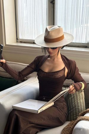 ROVENTE Mesh Lace Two Piece Top Long Sleeve Cami Set