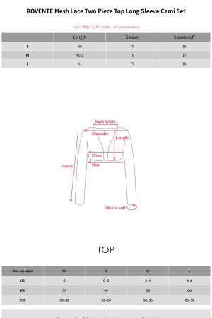ROVENTE Mesh Lace Two Piece Top Long Sleeve Cami Set