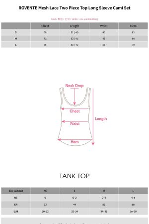ROVENTE Mesh Lace Two Piece Top Long Sleeve Cami Set