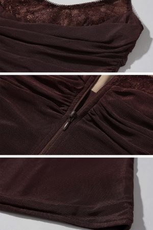 ROVENTE Mesh Lace Two Piece Top Long Sleeve Cami Set