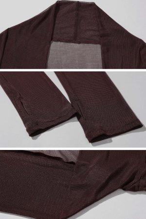 ROVENTE Mesh Lace Two Piece Top Long Sleeve Cami Set