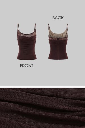 ROVENTE Mesh Lace Two Piece Top Long Sleeve Cami Set