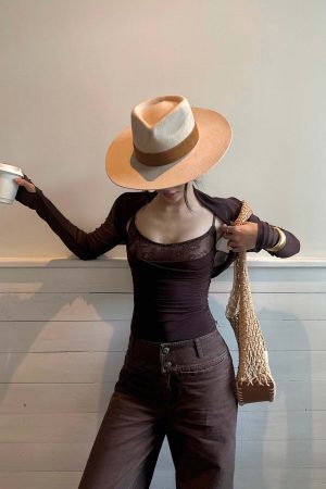 ROVENTE Mesh Lace Two Piece Top Long Sleeve Cami Set