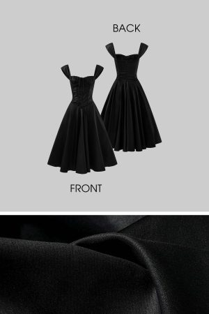 ROVENTE Off-Shoulder Satin Corset Midi Dress with Flared Skirt