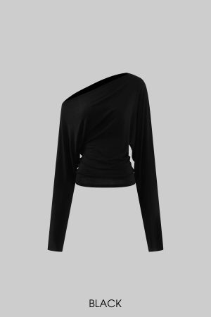 ROVENTE One Shoulder Cut-Out Top Long Sleeve Slim Fit Minimalist Tee