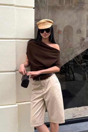 ROVENTE One-Shoulder Draped Fitted Tee