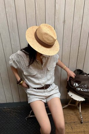 ROVENTE Pinstripe Linen Shirt and Shorts Set with Relaxed Fit and Tailored Detailing