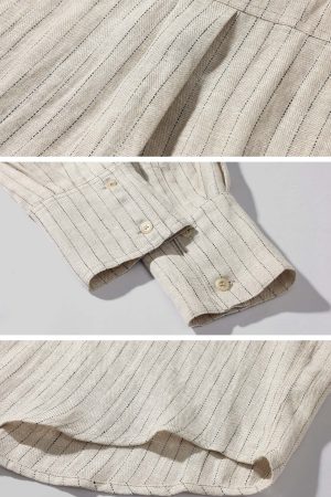 ROVENTE Pinstripe Linen Shirt and Shorts Set with Relaxed Fit and Tailored Detailing