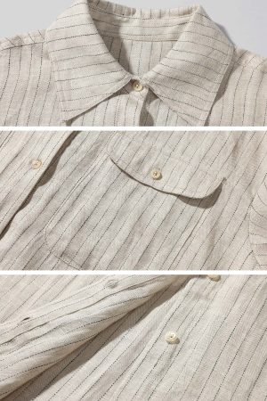 ROVENTE Pinstripe Linen Shirt and Shorts Set with Relaxed Fit and Tailored Detailing